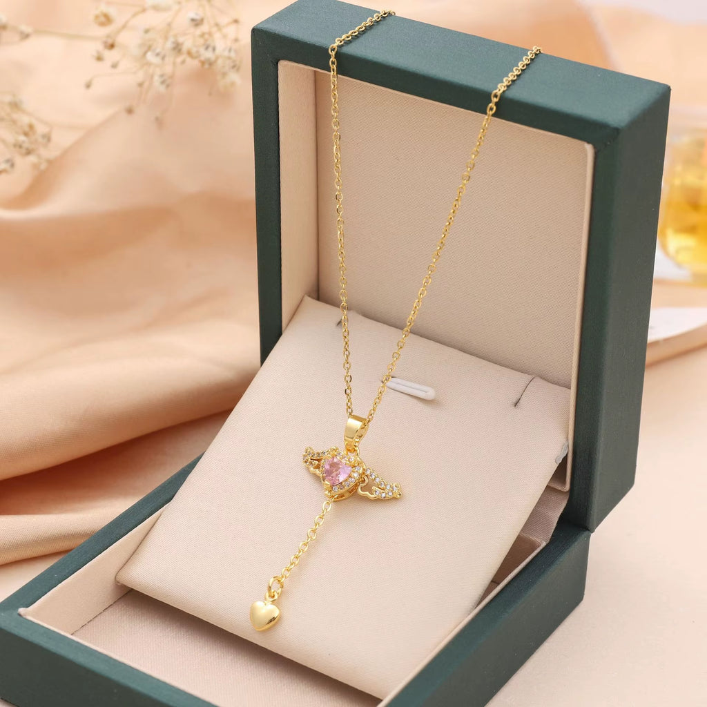 316L Stainless Steel Gold Color Cupid Angel'S Wings Pendant Necklace for Women Girls Clavicle Chain Party Jewelry Gift