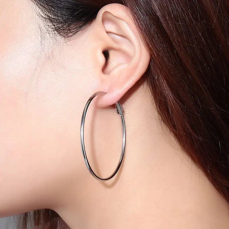 Large Star Hoop Earrings, Silver Color