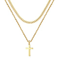 Turandoss Gold Cross Layered Necklaces for Men Stainless Steel Twist Rope Chain Jewelry Set