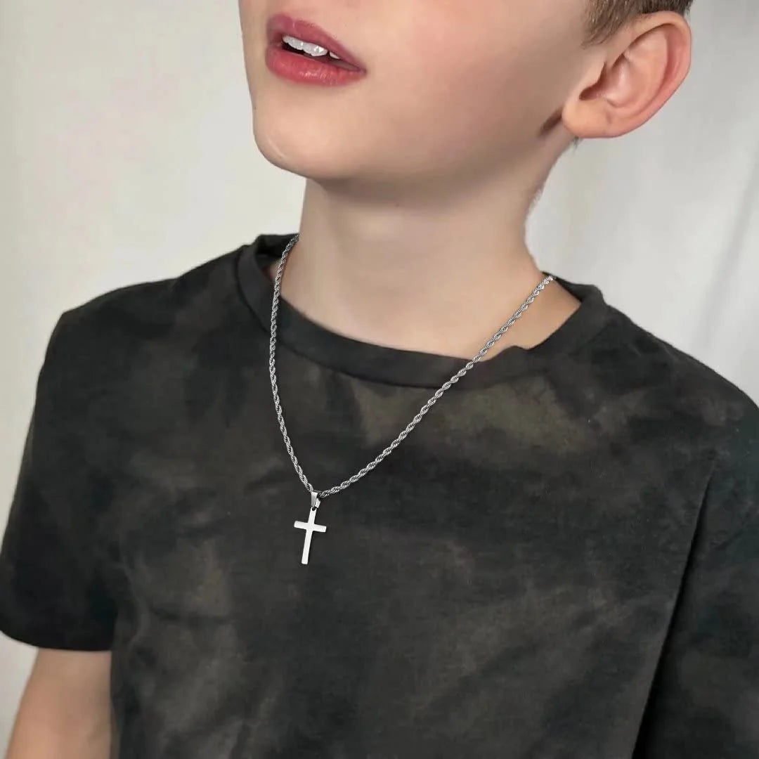 Turandoss Gold Cross Layered Necklaces for Men Stainless Steel Twist Rope Chain Jewelry Set