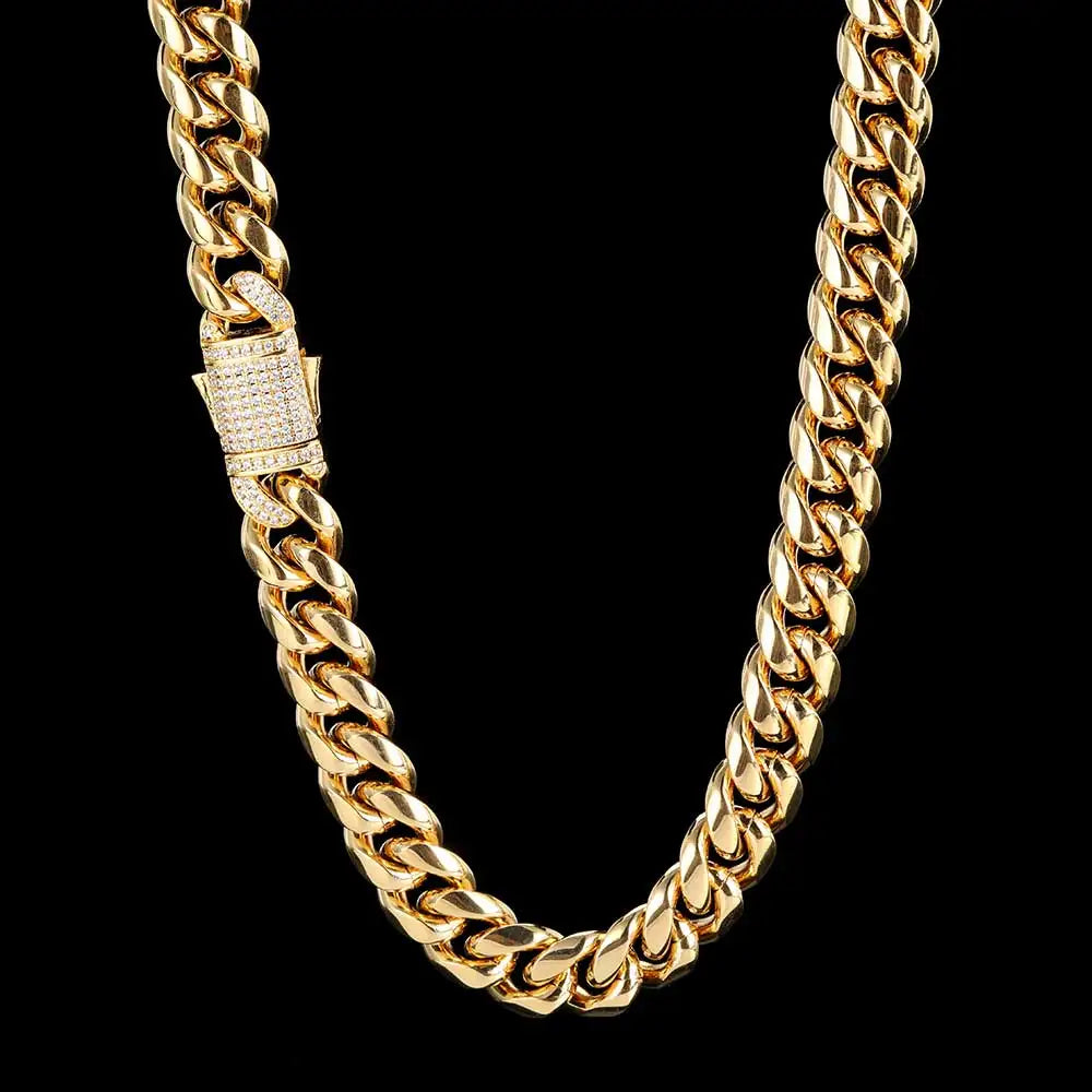Mens Necklaces Chains Stainless Steel Gold Silver Color Necklace for Men Women Curb Cuban Jewelry with Zircon Clasp