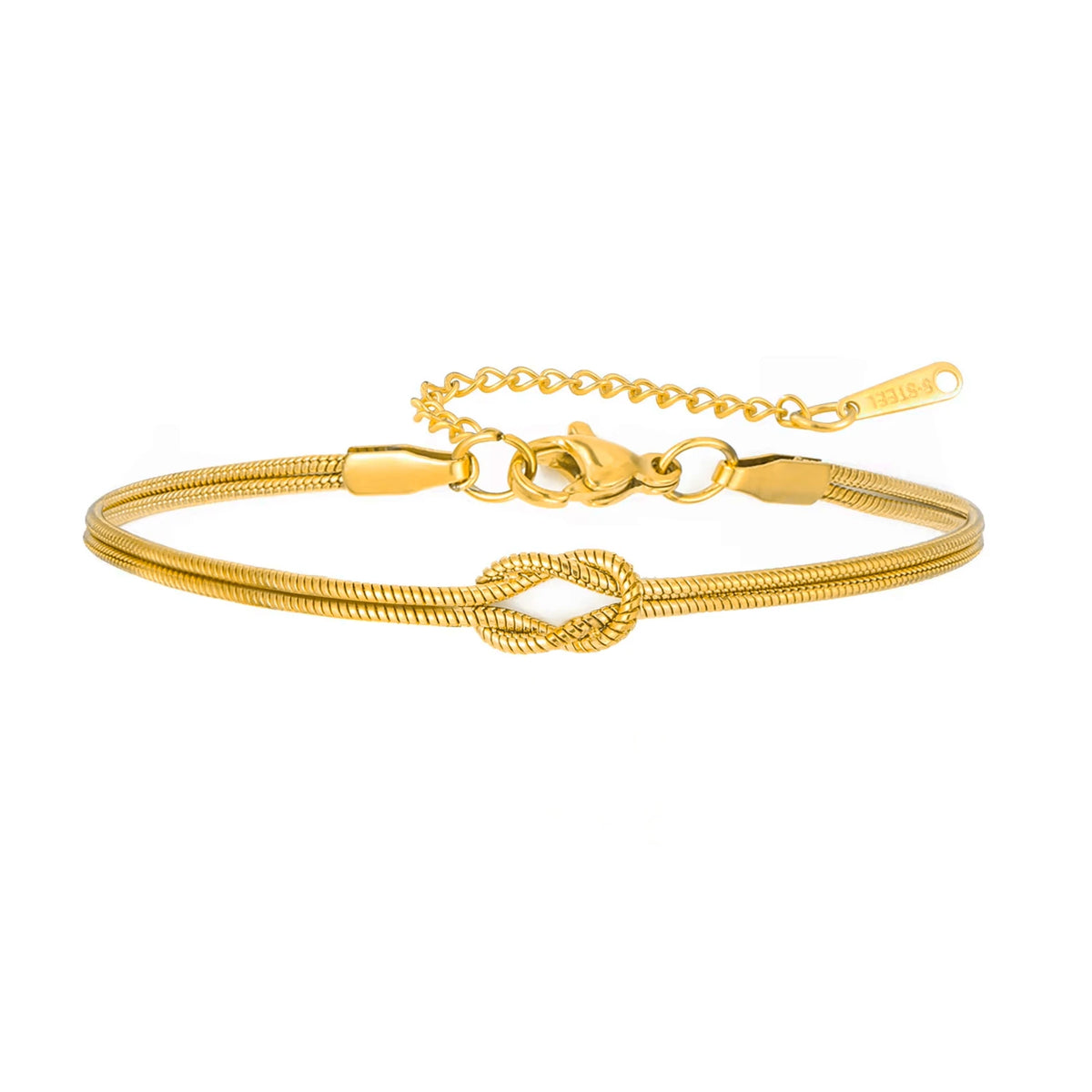 Double Snake Chain Love Knot Bracelet Stainless Steel Gold Color Adjustable Bracelets Women Men Couple Minimalist Jewelry