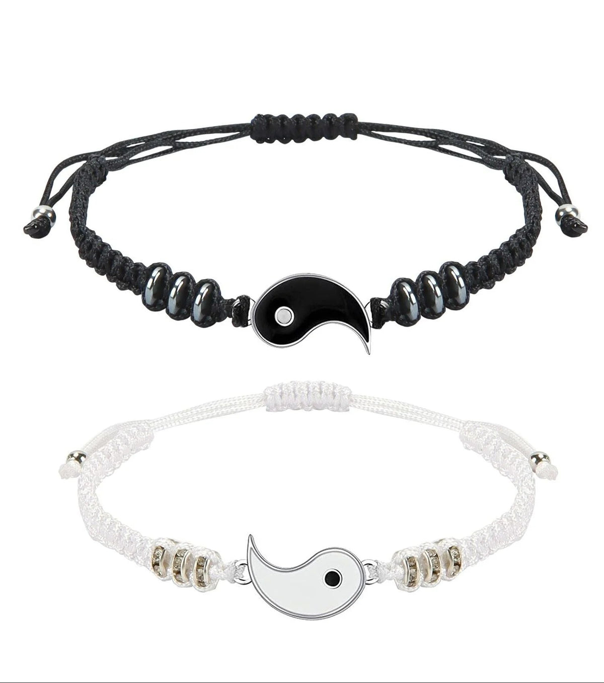 4 Pcs Matching Yin Yang Friend Couple Bracelets and Necklace Set, Adjustable Handmade Cord Relationship Bracelets for Friendship