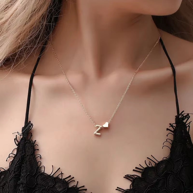 Tiny Heart Dainty Initial Necklace, Gold/Silver Letter Choker