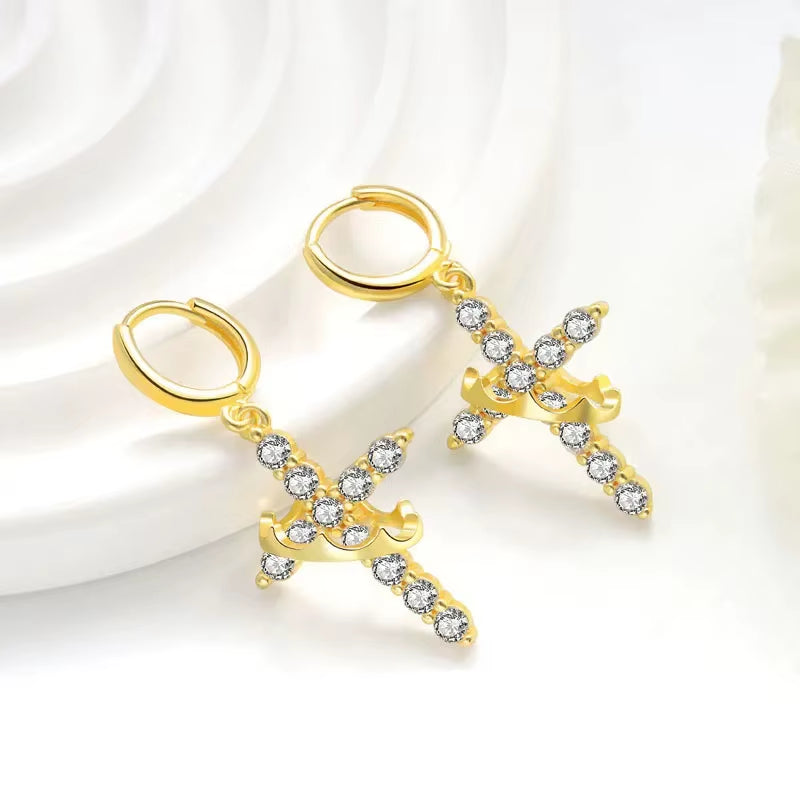 Crown Rhinestone Cross Set: Choker Necklace, Earrings & Ring
