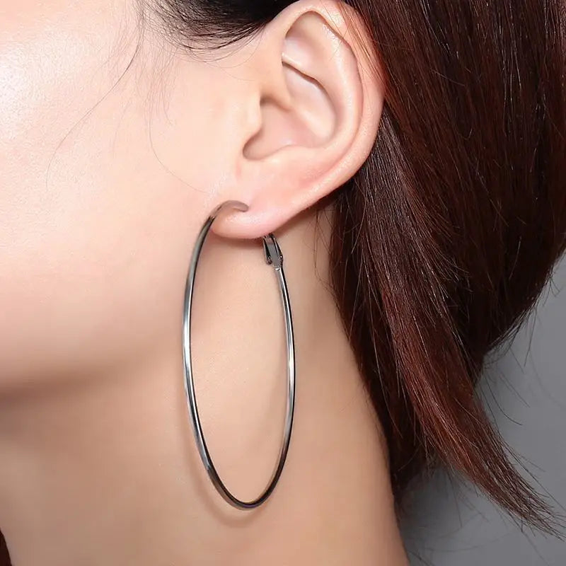 Large Star Hoop Earrings, Silver Color