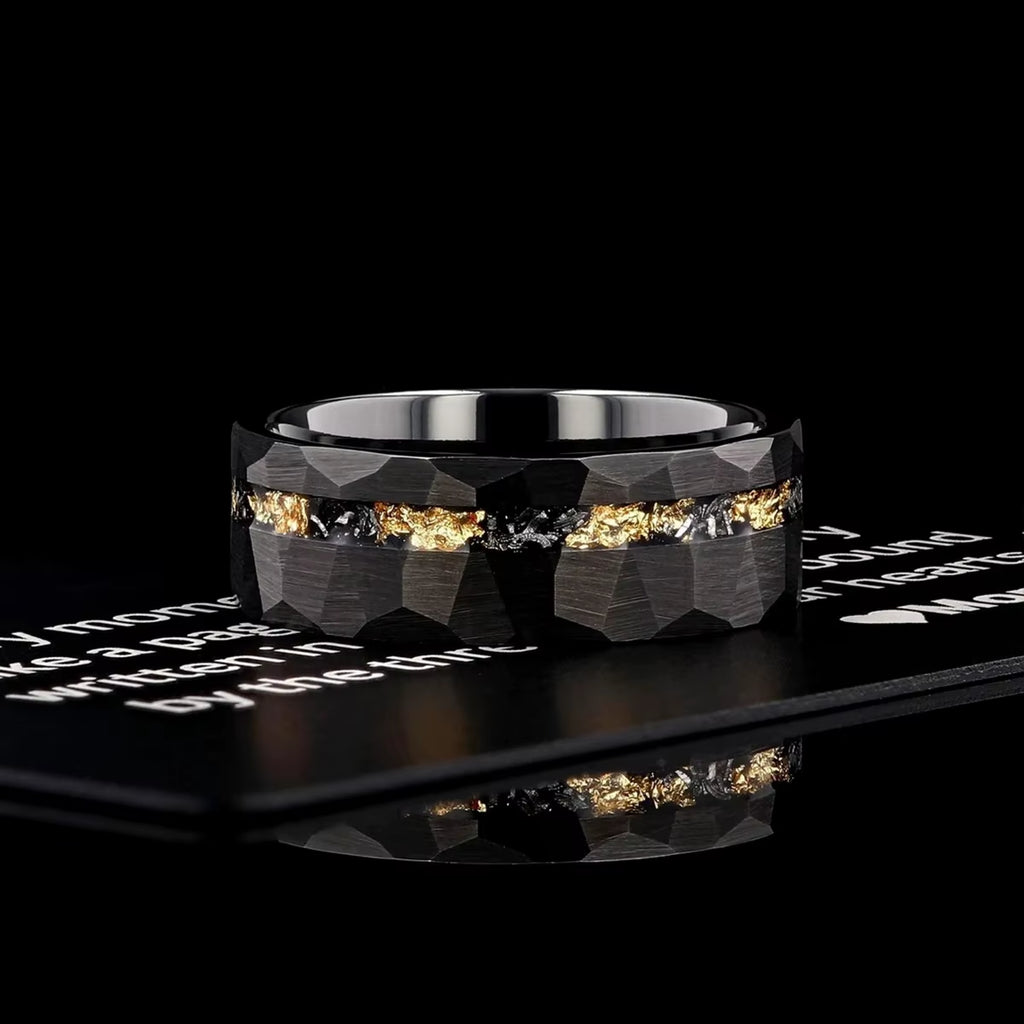 Mens 8MM Black Meteorite Tungsten Carbide Ring Fashion Jewelry Men'S Wedding Bands Engagement Promise Rings Comfort Fit Gifts