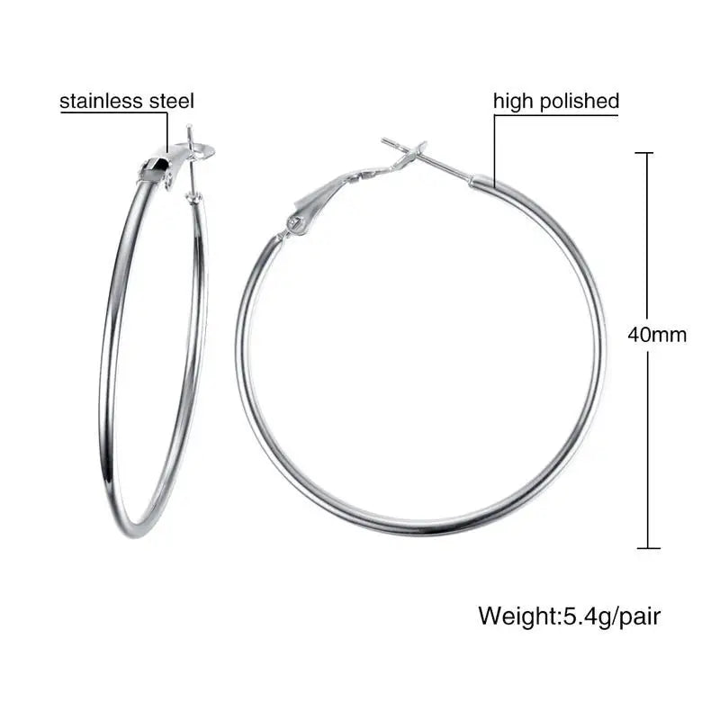 Large Star Hoop Earrings, Silver Color