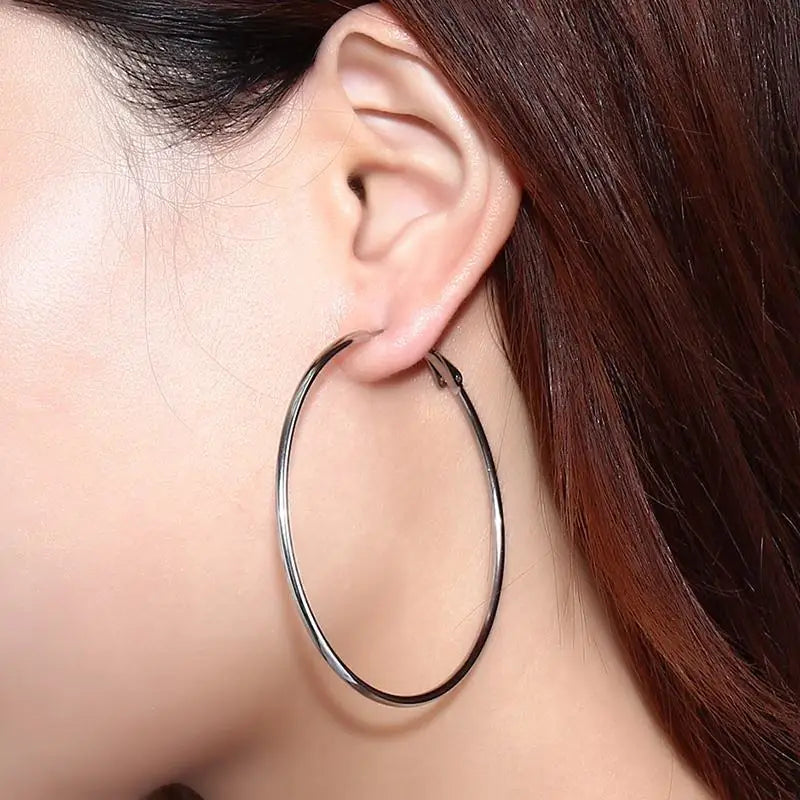 Large Star Hoop Earrings, Silver Color