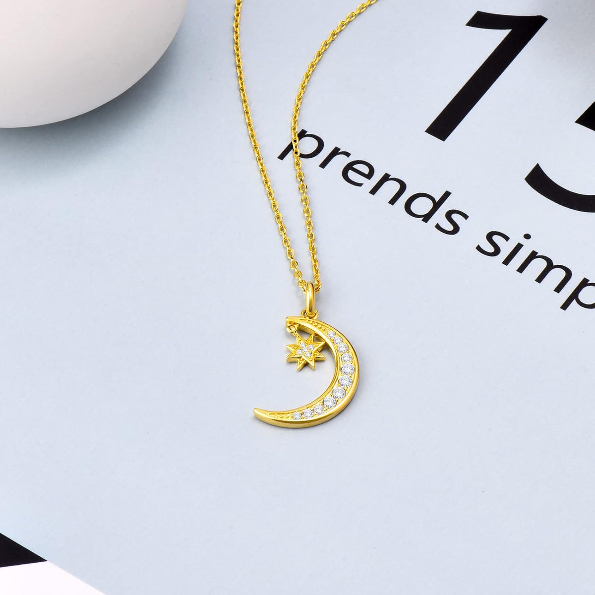 Gold Plated Moon Necklace Half Moon and Star Pendant