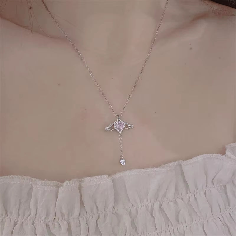 316L Stainless Steel Gold Color Cupid Angel'S Wings Pendant Necklace for Women Girls Clavicle Chain Party Jewelry Gift