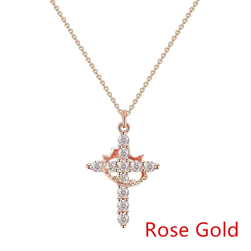 Crown Rhinestone Cross Set: Choker Necklace, Earrings & Ring