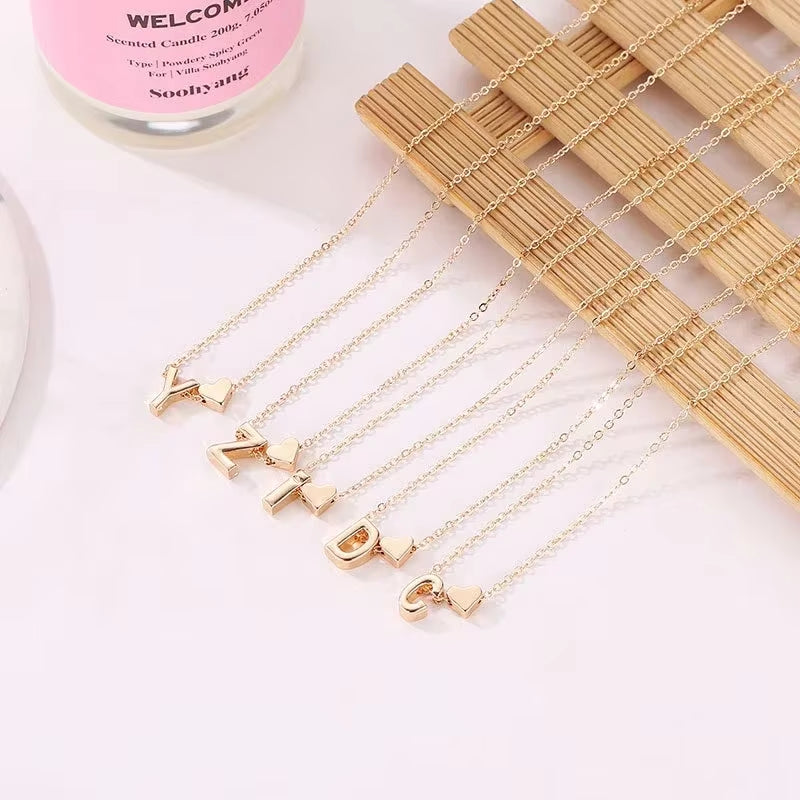 Tiny Heart Dainty Initial Necklace, Gold/Silver Letter Choker