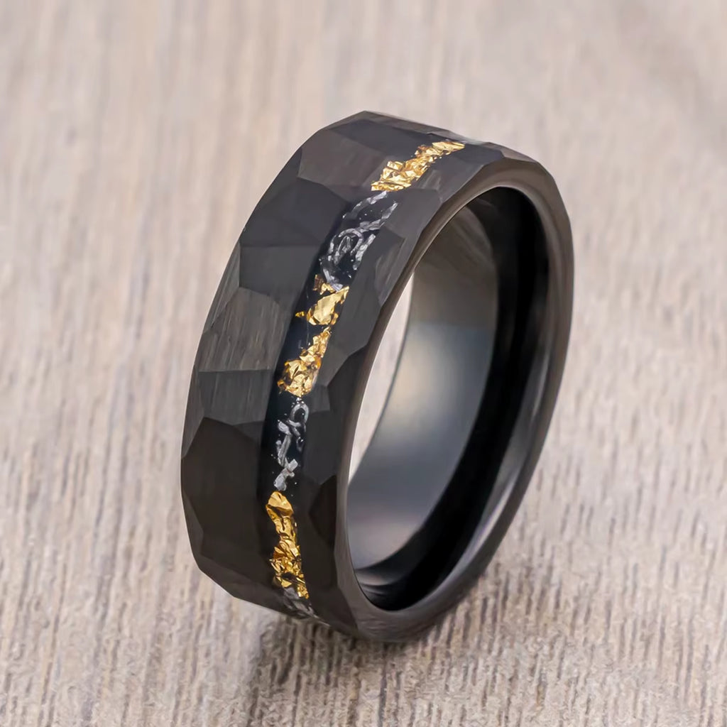 Mens 8MM Black Meteorite Tungsten Carbide Ring Fashion Jewelry Men'S Wedding Bands Engagement Promise Rings Comfort Fit Gifts