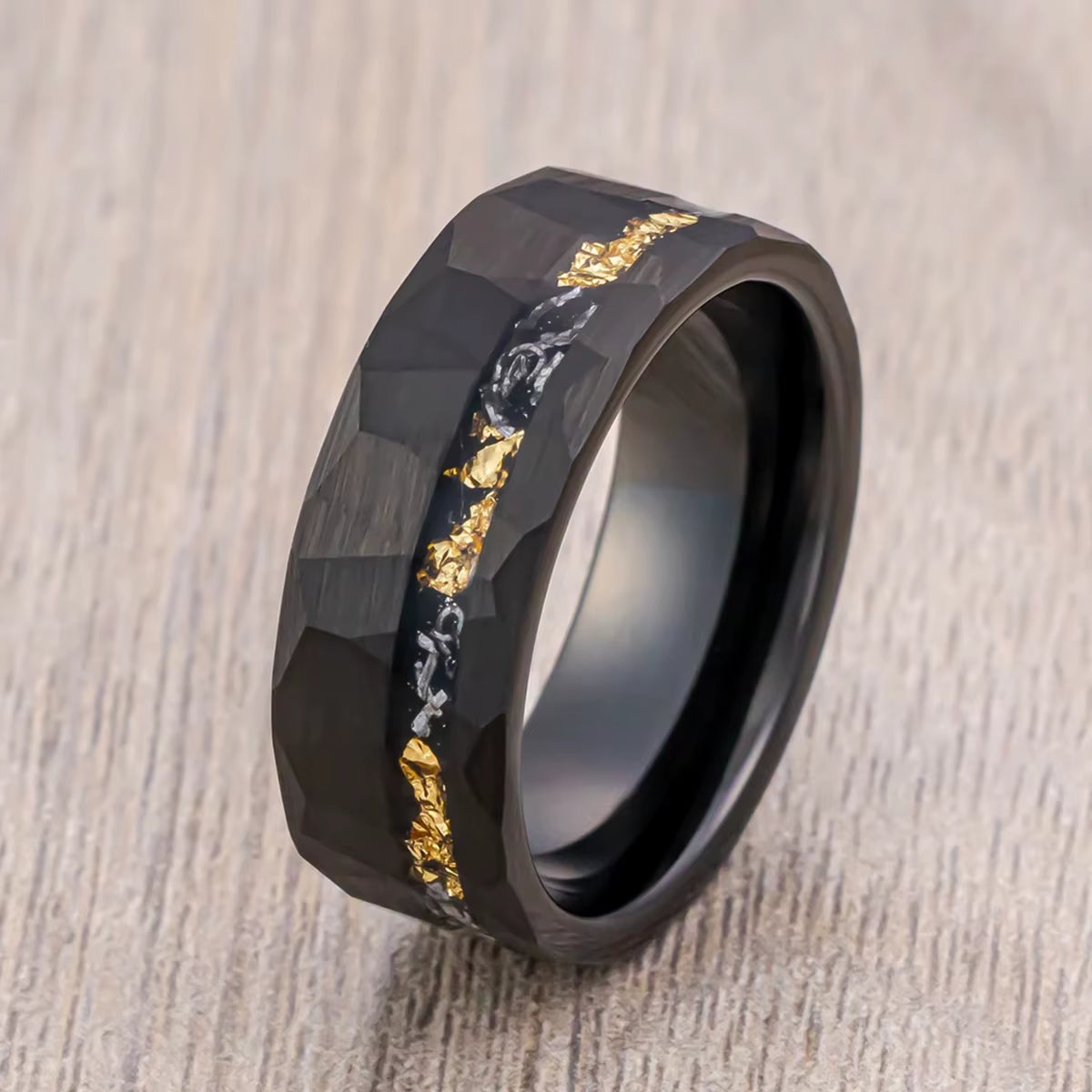 Mens 8MM Black Meteorite Tungsten Carbide Ring Fashion Jewelry Men'S Wedding Bands Engagement Promise Rings Comfort Fit Gifts