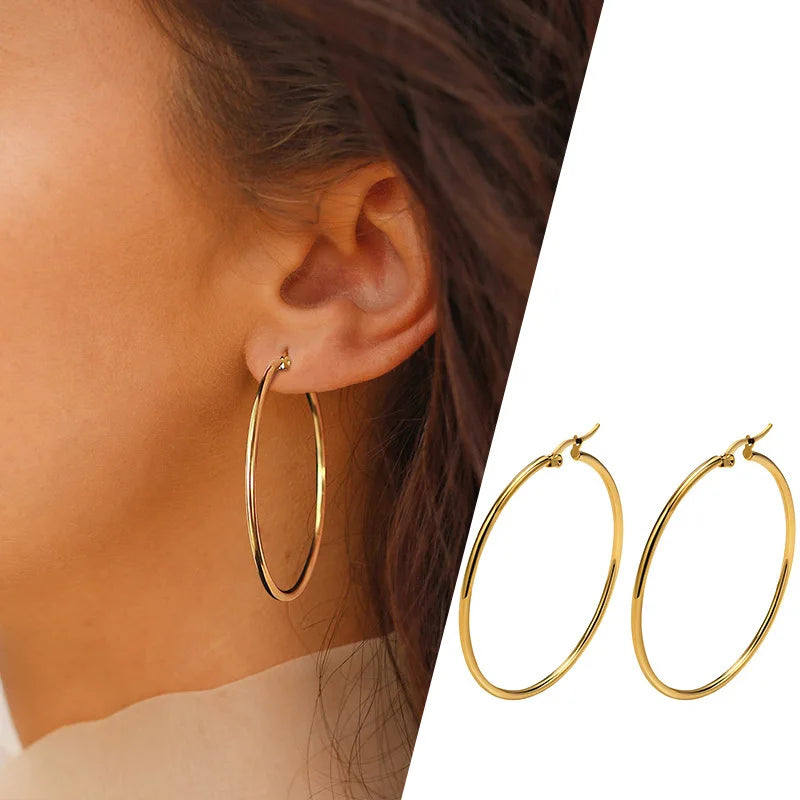 Large Star Hoop Earrings, Silver Color