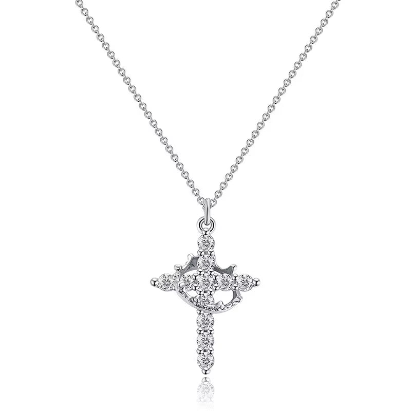 Crown Rhinestone Cross Set: Choker Necklace, Earrings & Ring