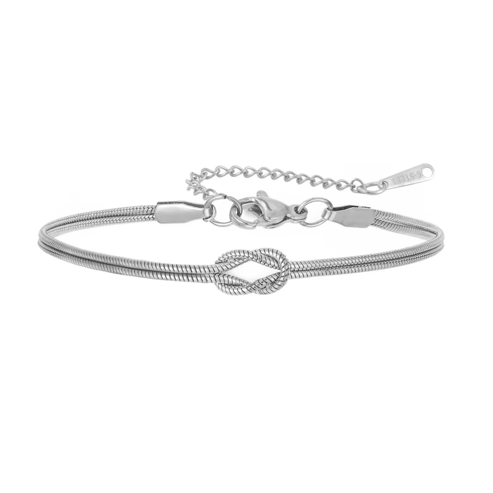 Double Snake Chain Love Knot Bracelet Stainless Steel Gold Color Adjustable Bracelets Women Men Couple Minimalist Jewelry