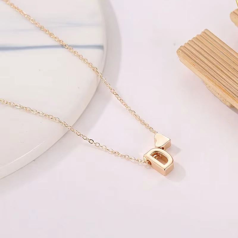 Tiny Heart Dainty Initial Necklace, Gold/Silver Letter Choker