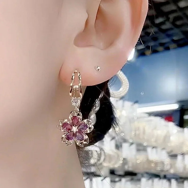 Vintage Elegant Purple Crystal Flower Petal Earrings