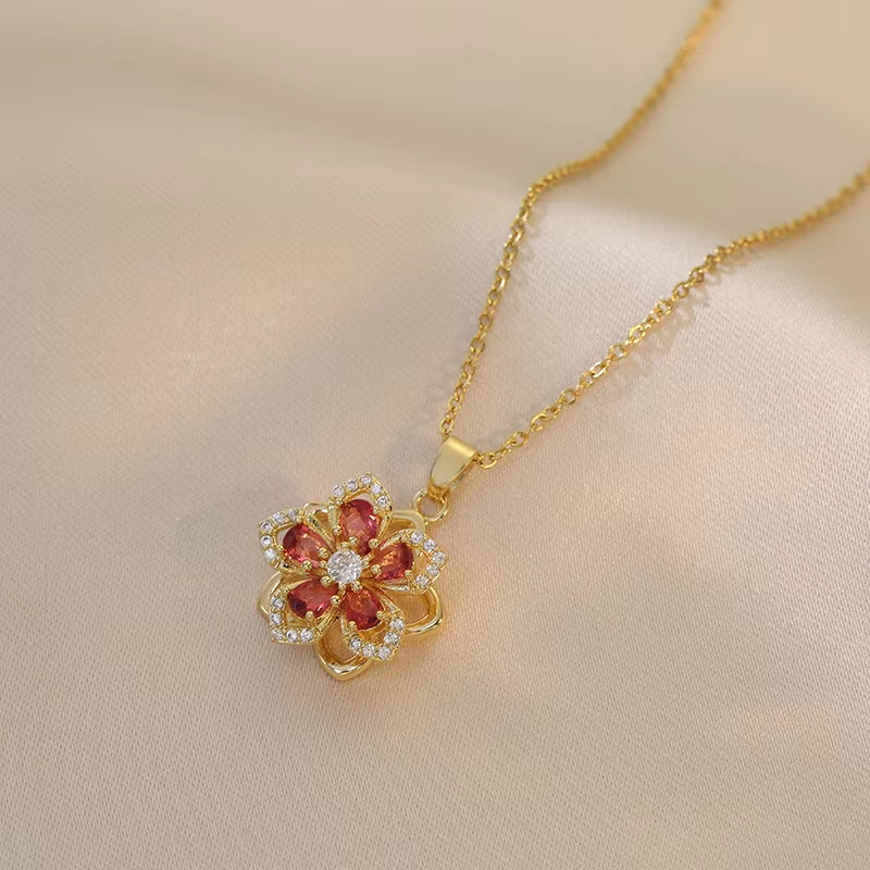 Light Luxury Spin Zircon Flower Pendant Necklace for Women Gold Color Quality High Sense Chain Necklaces Party Jewelry Gifts